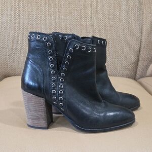 Black Leather Ankle Boots with Riveted Detail